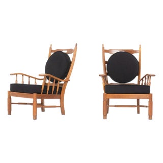 Vintage Armchairs in Oak and Terry Fabric, 1950s, Set of 2 For Sale
