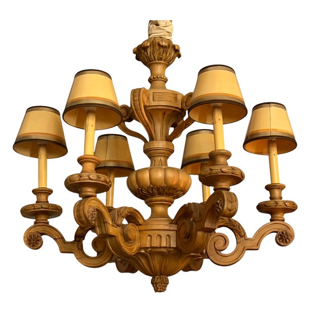 Beige Antique Gustavian Style Swedish Beechwood Chandelier For Sale - Image 8 of 9