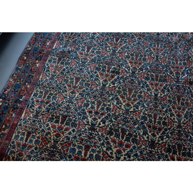 Ivory Early 1900s Antique Floral Botanical Allover Ivory Cream Blue Navy Hand Knotted Rug - 4’8” X 6' For Sale - Image 8 of 13