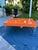 Mid-Century Modern Style High-Gloss Orange Lacquered Wood and Lucite Greek Key Coffee Table by Julio Jimenez For Sale - Image 4 of 17