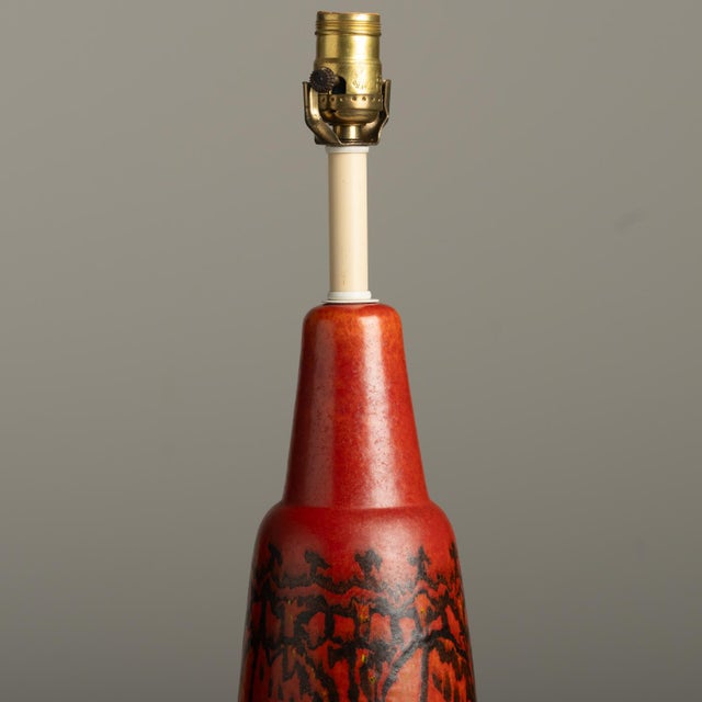 1950s Stunning Ceramic Italian Large Signed Studio Pottery Red Raymor Lamp Bitossi Aldo Londi For Sale - Image 10 of 15