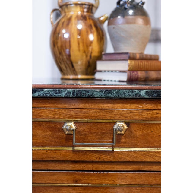 Metal Italian Piemontese 1890s Three-Drawer Walnut Commode with Dark Green Marble Top For Sale - Image 7 of 18