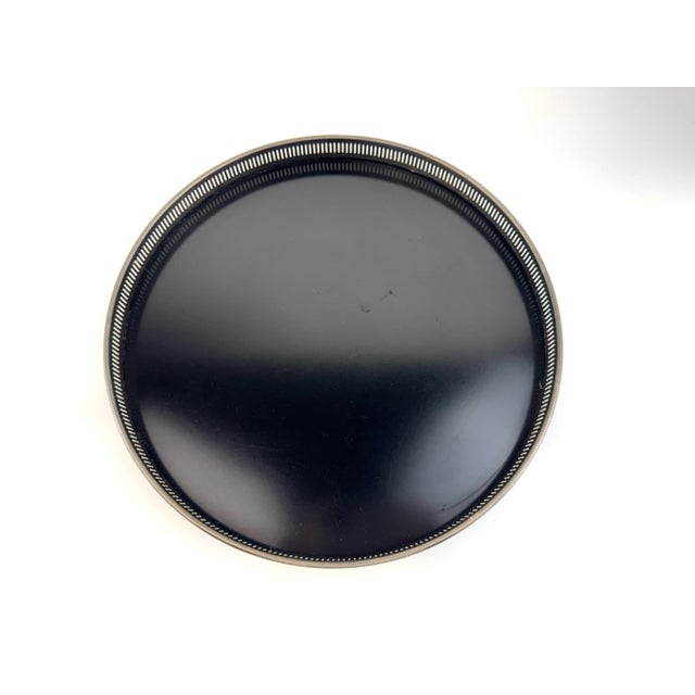 Metal Vintage Silverplate Gallery Tray With Black Enamel Base For Sale - Image 7 of 11