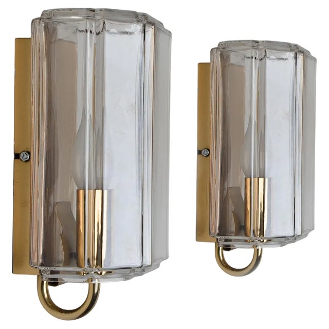Glass Wall Lights attributed to Glashütte Limburg, Germany, 1960s, Set of 2 For Sale