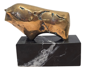 Modern Bronze Bull Sculpture on Marble Base, 1970