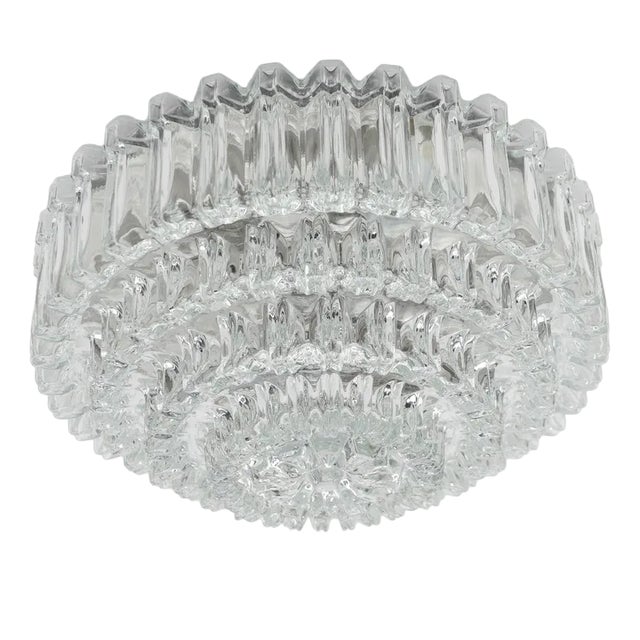 Four-Tier Crystal Glass Flush Mount Light by Limburg, Germany, 1960s For Sale