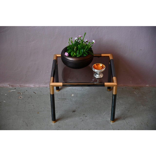 Italian Modern Side Table in Black and Gold Metal with Smoked Glass, 1970s For Sale - Image 4 of 14