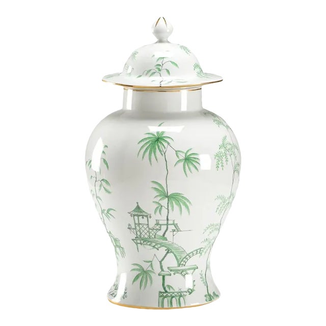 Green Chinoiserie Jar For Sale