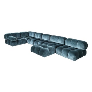 Camaleonda Modular Sofa in Blue Cotton Velvet by Mario Bellini for B&B Italia, 1972, Set of 7 For Sale