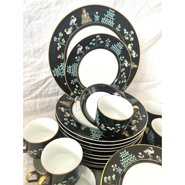 Metal Vintage Fitz & Floyd "Chinoiserie" Dinnerware Set of 47 For Sale - Image 7 of 12