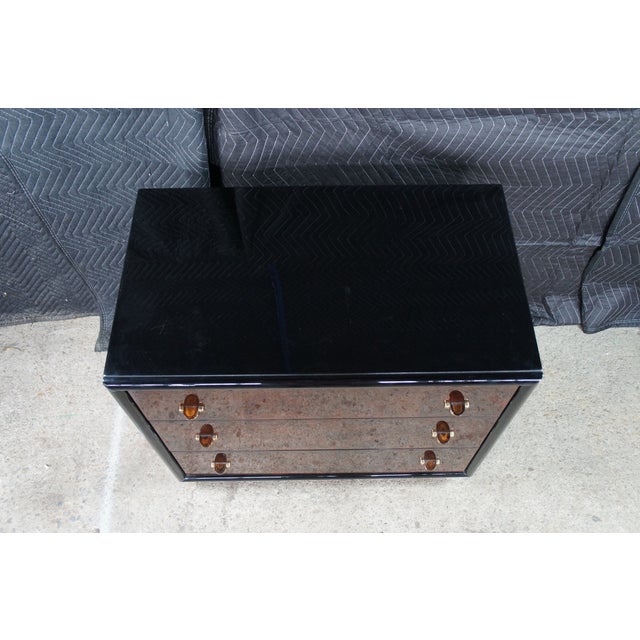 1980s Henredon Scene Three Art Deco Style Walnut Burl Black Lacquer Chest of Drawers For Sale - Image 6 of 15