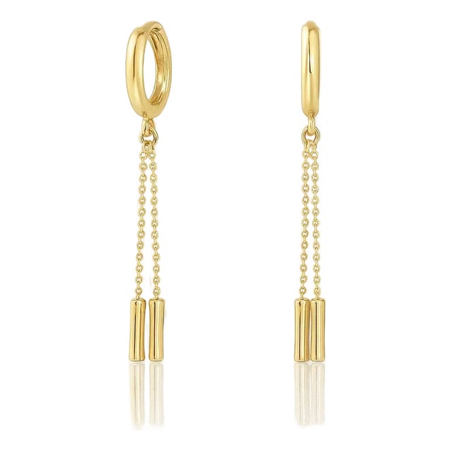 14k Gold Ball Chain Dangling Drop Huggie Hoop Earrings, A Pair For Sale