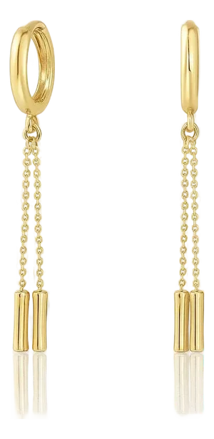14k Gold Ball Chain Dangling Drop Huggie Hoop Earrings, A Pair