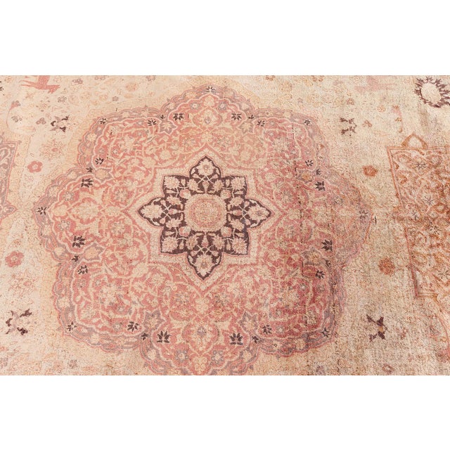 Antique Turkish Sivas Animal Botanic Brown Handmade Wool Carpet For Sale - Image 4 of 10