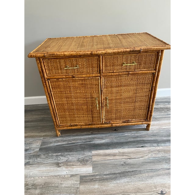 Vintage MCM Bamboo Rattan Woven Wicker Cabinet For Sale In West Palm - Image 6 of 12