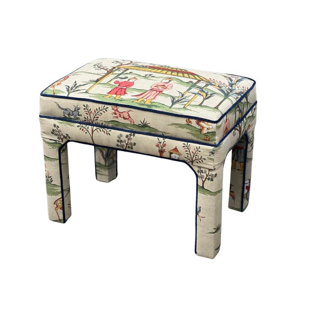 1980s Pair Upholstered Benches in Thibaut “Ting Yuan” For Sale In San Francisco - Image 6 of 9