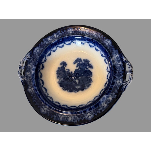 Blue Antique English Watteau Flow Blue Porcelain Covered Serving Dish Tureen For Sale - Image 8 of 12