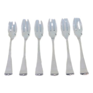 Silver Oyster Forks with Grooved Handles, Set of 6 For Sale