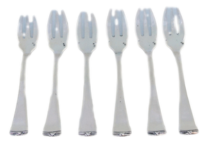 Silver Oyster Forks with Grooved Handles, Set of 6