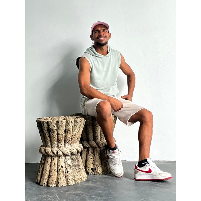 Vintage Boho Carved Coquina Stone Side Tables - A Pair For Sale In West Palm - Image 6 of 6