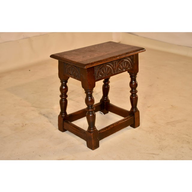 Victorian 19th Century English Oak Carved Joint Stool For Sale - Image 3 of 7