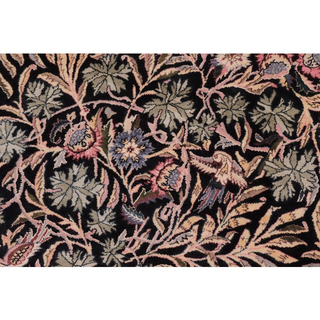 1990s Shabby Chic Pak-Persian Black/Green Wool Round Rug - 8'1'' X 8'6'' For Sale - Image 5 of 9
