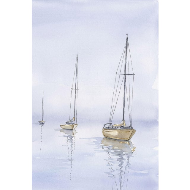 Sailboat Wall Art, Minimalist Coastal Seascape Print, Soft Ocean Boat Art Print, 24″ × 36″ For Sale