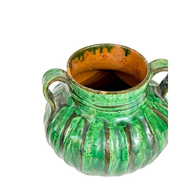 Vintage French Provincial Glazed Green Terracotta 2 Handle Pot With Lid For Sale - Image 10 of 16