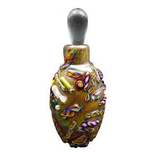 Bruce Fruend Signed Millefiori Iridescent Art Glass Perfume Bottle With Dauber For Sale