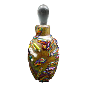 Bruce Fruend Signed Millefiori Iridescent Art Glass Perfume Bottle With Dauber