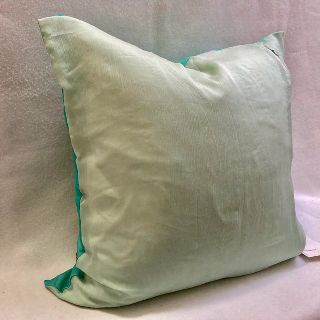 Turquoise Glam Poppy Floral Print Beaded Silk Georgette Pillow Cover For Sale - Image 8 of 9