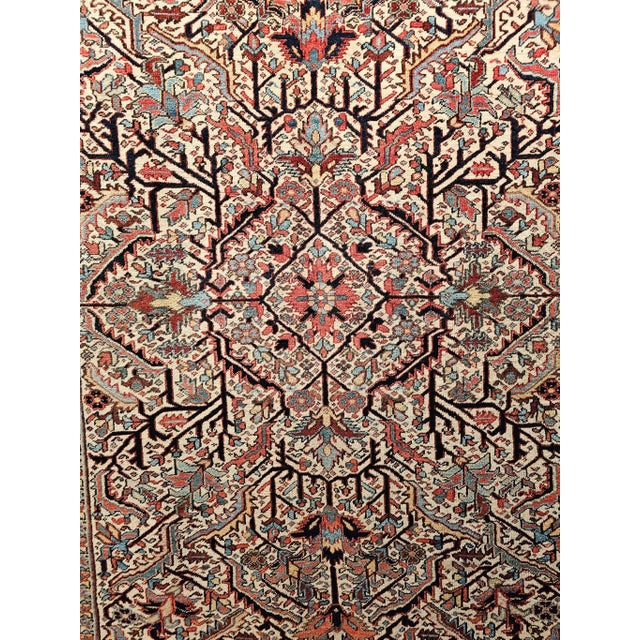 Vintage Persian Heriz Rug, Handwoven Allover Geometric Pattern, Ivory & Red, 7’ X 10’ For Sale In Chicago - Image 6 of 11