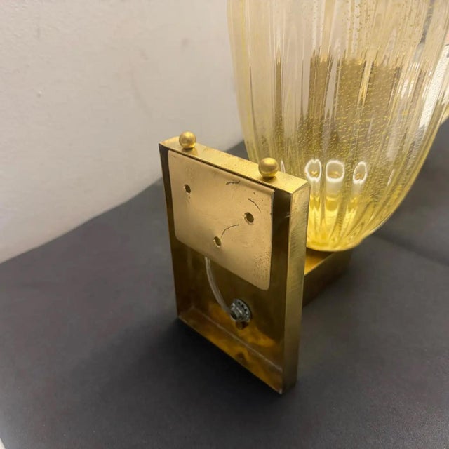 Two 1990s Barovier Style Mid-Century Modern Murano Glass and Brass Wall Sconces For Sale - Image 11 of 16