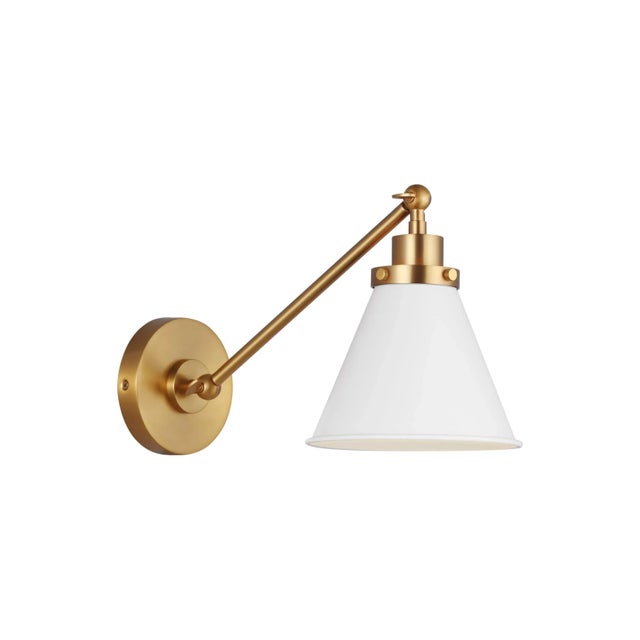 Metal Chapman & Myers by Visual Comfort Studio Wellfleet Single Arm Cone Task Sconce, Matte White & Burnished Brass For Sale - Image 7 of 7