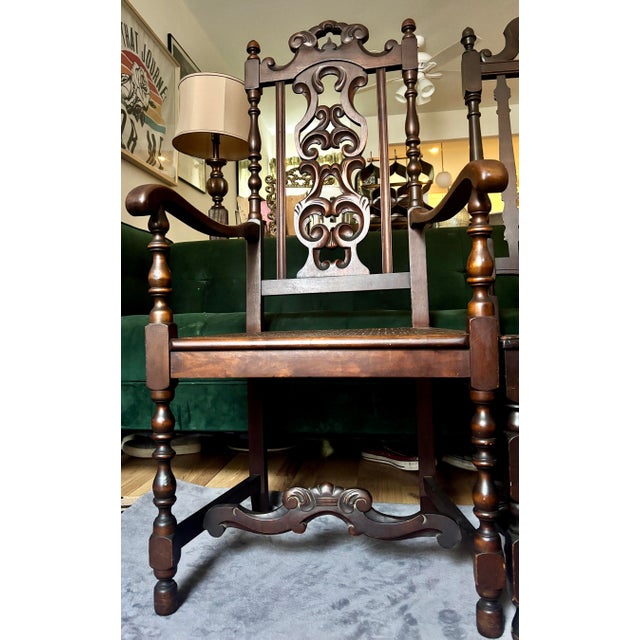 Set of j.b Van Sciver Jacobean Revival Dining Chairs, Professionally Re-Caned, C. 1920s For Sale - Image 11 of 12