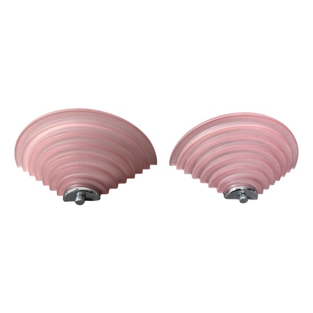 Postmodern Wall Sconces in Powder Pink Glass from Happy Lights, 1980s, Set of 2 For Sale
