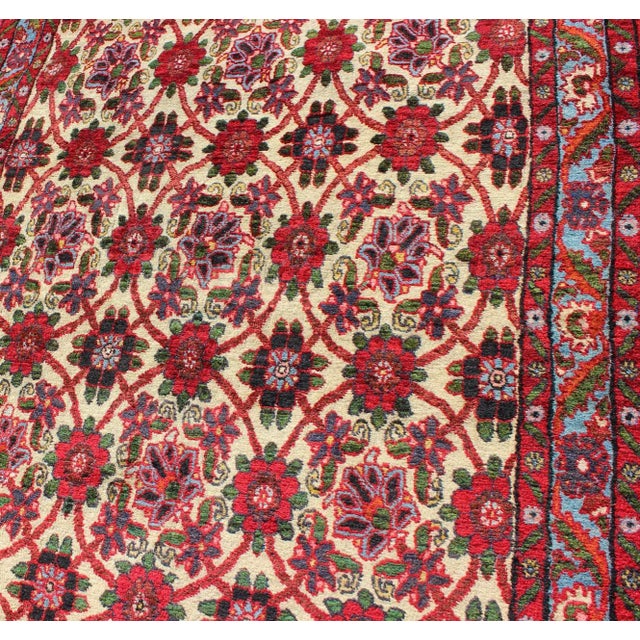 Mid 20th Century Semi Antique Persian Malayer Rug With Floral Pattern in Rich Red, Yellow Tones For Sale - Image 5 of 12