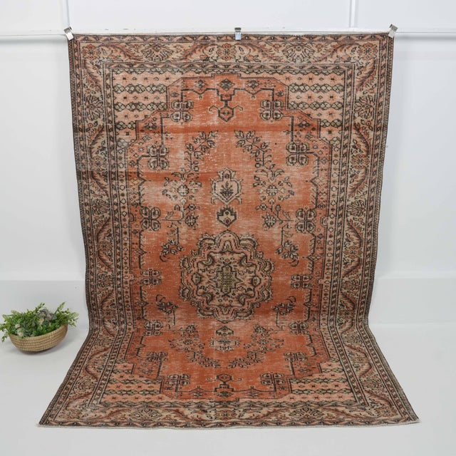 1970s Vintage Handmade Wool Cotton Orange Area Rug For Sale - Image 12 of 12