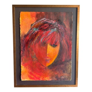 Vintage 1977 Cubist Portrait Painting of Woman - Signed Abstract Figurative For Sale