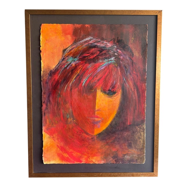 Vintage 1977 Cubist Portrait Painting of Woman - Signed Abstract Figurative For Sale