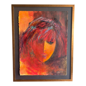 Vintage 1977 Cubist Portrait Painting of Woman - Signed Abstract Figurative