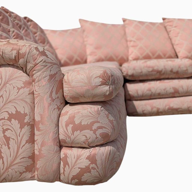 1980s Postmodern Pink Floral Curved Sectional Sofa For Sale - Image 17 of 18