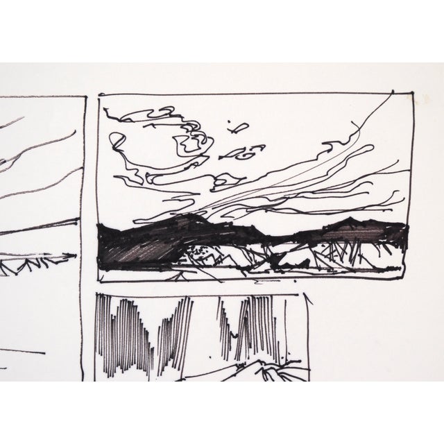 Black Six Panel Thumbnail Sketches of Desert and Canyon Landscapes in Ink on Paper by Laurence Sisson For Sale - Image 8 of 10