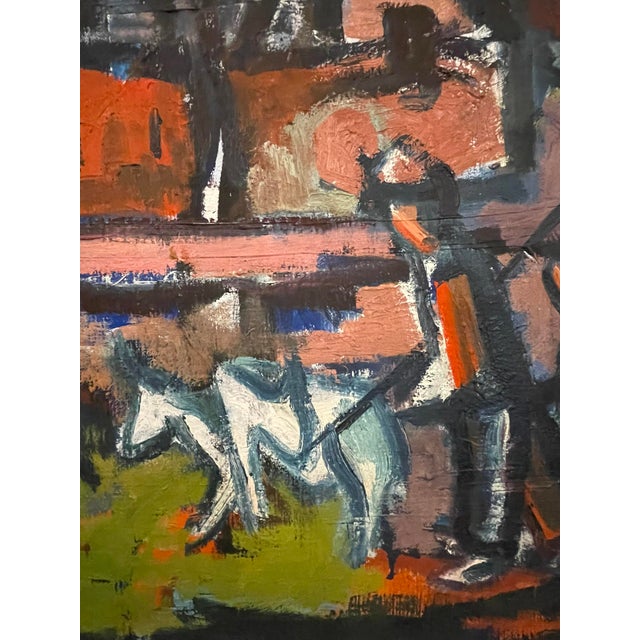 Heinz Tetzner, In the Village, 1956, Oil on Canvas, Framed, in Very Good conditions. Designed 1950 to 1959 This piece has...