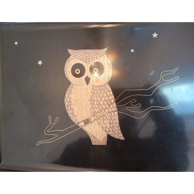 1960s 1960s Couroc of Monterey Black Resin Owl Tray For Sale - Image 5 of 7