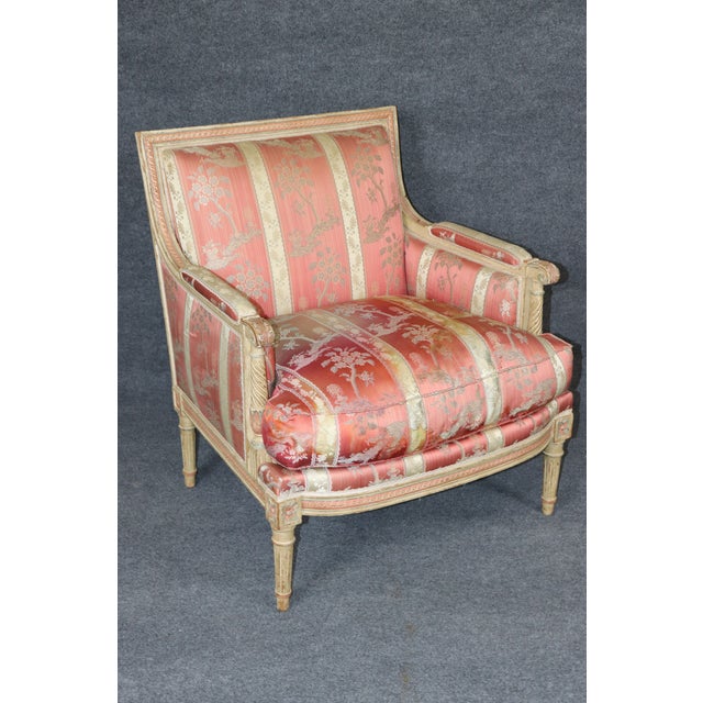 Wood Exceptional Pair French Louis XVI Style Maison Jansen Attributed Bergere Chairs For Sale - Image 7 of 14