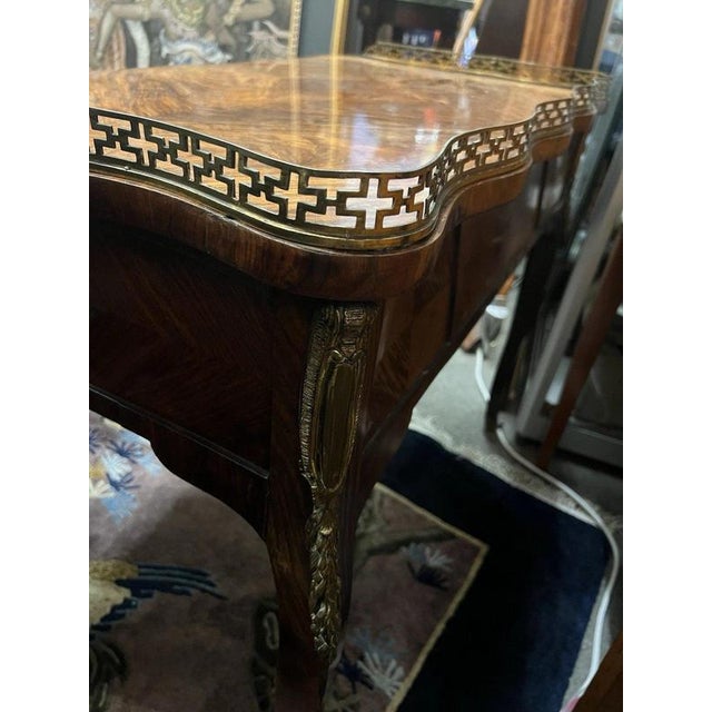 Louis XV French Burl Wood and Marquetry Writing Desk, 1920s For Sale - Image 13 of 14