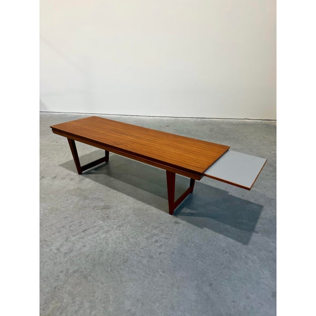 Mid Century Modern large Danish Teak bench with pull out drinks tray c.1960’s. Substantial size, sturdy and attractive on...