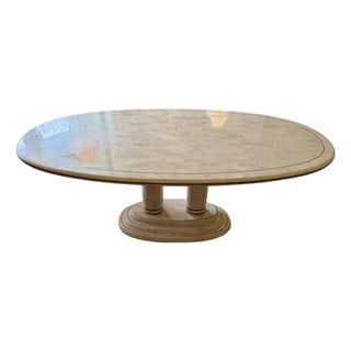 1980s Postmodern Tessellated Stone Oval Dining Table With Brass Inlay For Sale