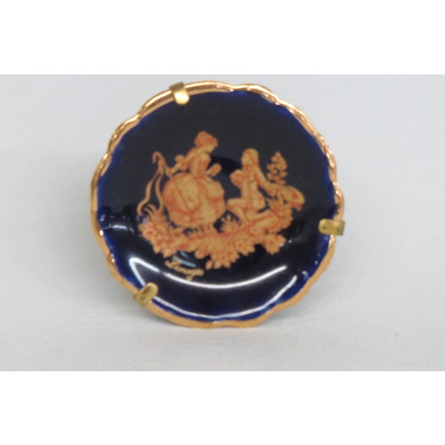 Blue Limoges France Miniature Porcelain Plate Cobalt Blue Couple Courting Cameo 4776b For Sale - Image 8 of 9